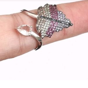 Leaf quartz Amethyst rubies ring sz8 adjustable